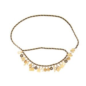 Vintage Chanel 1994 Charm Chain Belt Gold Tone Leather CC Charms 83cm